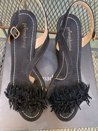 Sandali Zeppa Primadonna Neri Pompon Tg 38