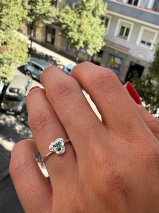 Anillo Plata 925 Esmeralda Tulipan