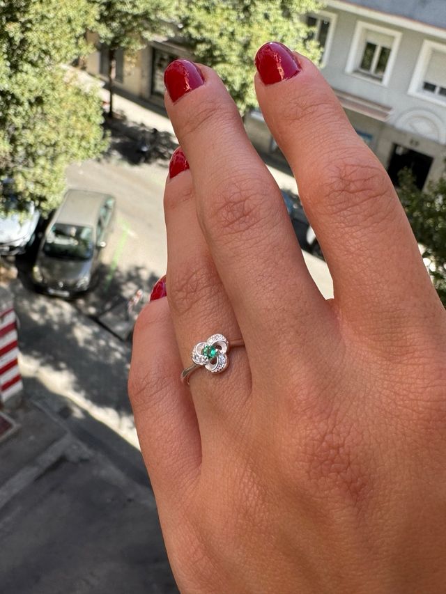 Anillo Plata 925 Esmeralda Tulipan