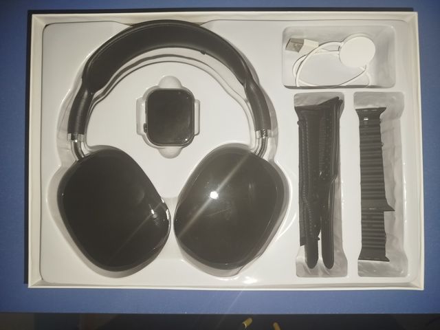 Cascos y Reloj Inteligente Negro/Plata