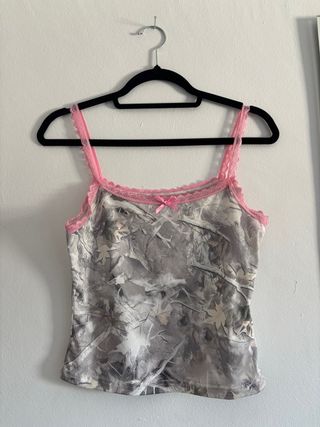 Top Camiseta Tirantes Encaje Rosa