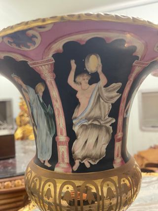 Coppia Vasi Stile Impero Dorati Dipinti