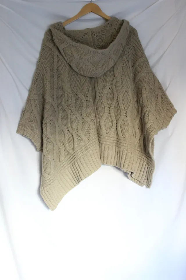 Cárdigan de punto beige con capucha