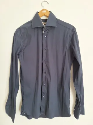Camisa italiana de vestir azul marino hombre
