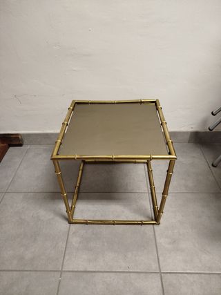 Tavolino ottone bambù specchio anni '60