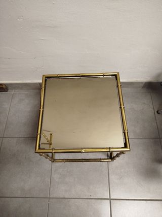 Tavolino ottone bambù specchio anni '60