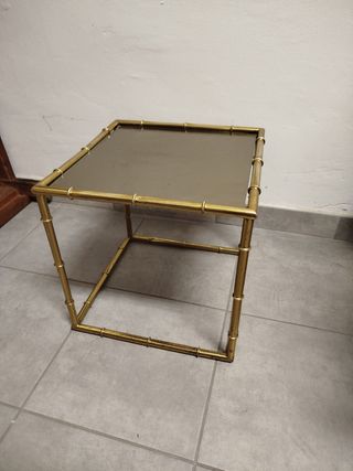 Tavolino ottone bambù specchio anni '60