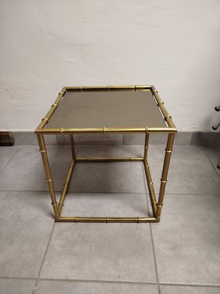 Tavolino ottone bambù specchio anni '60