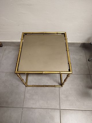 Tavolino ottone bambù specchio anni '60