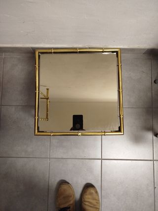Tavolino ottone bambù specchio anni '60