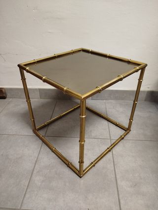 Tavolino ottone bambù specchio anni '60