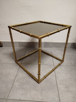 Tavolino ottone bambù specchio anni '60