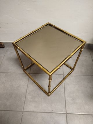 Tavolino ottone bambù specchio anni '60