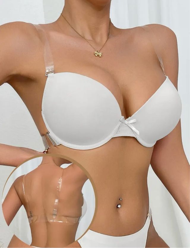 Sujetador blanco con tirantes transparentes