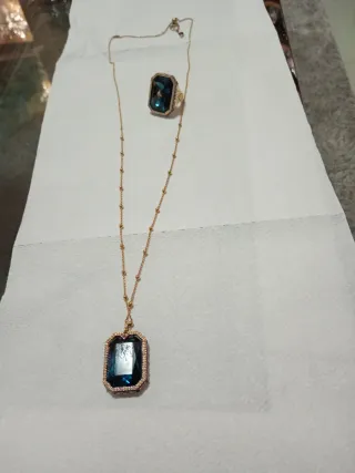 Conjunto Collar y Anillo Azul Dorado