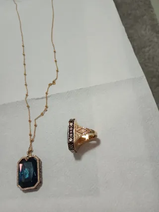 Conjunto Collar y Anillo Azul Dorado