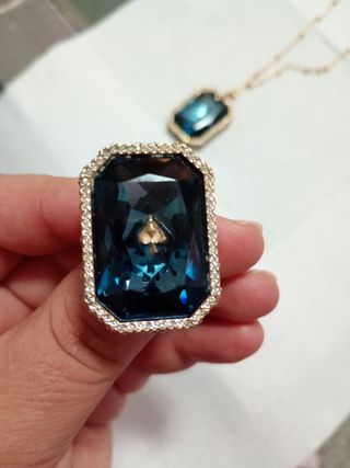 Conjunto Collar y Anillo Azul Dorado