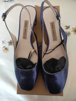 Zapatos Zara Talla 37 Azul Marino Plateado