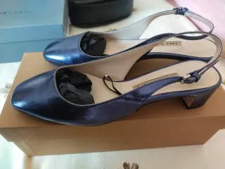 Zapatos Zara Talla 37 Azul Marino Plateado