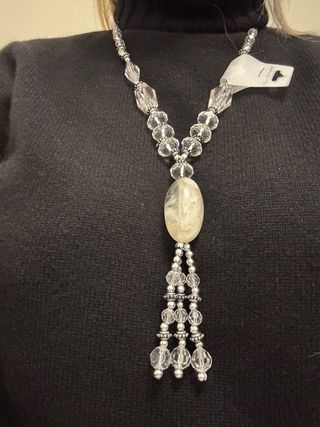 Collana Faschion Jewelry Argento e Bianco cm 45