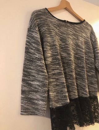 Maglia con pizzo nero e grigio