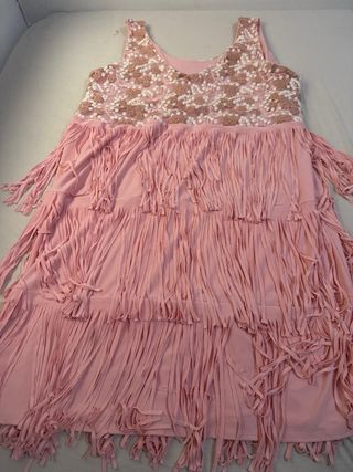 Vestido rosa con flecos y pedrería
