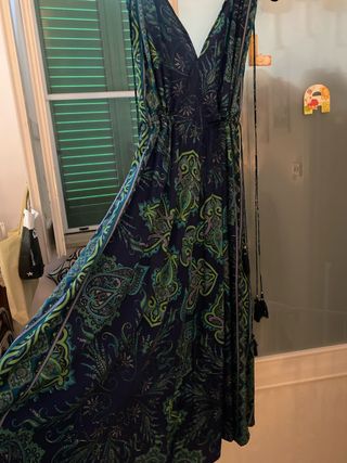 Vestito lungo fantasia blu e verde