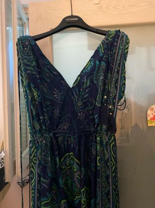Vestito lungo fantasia blu e verde