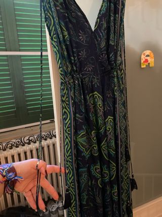 Vestito lungo fantasia blu e verde