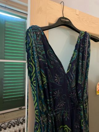 Vestito lungo fantasia blu e verde
