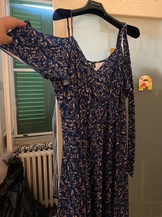 Vestito lungo floreale blu e rosa