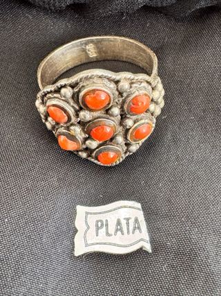 Anillo Plata Étnico Tíbet Coral