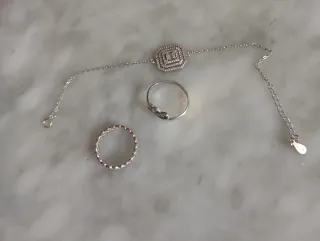 2 Anillos Plata y Pulsera Mujer