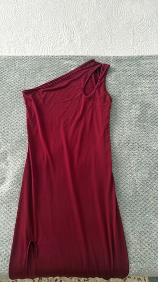 Vestido largo rojo con abertura, shein