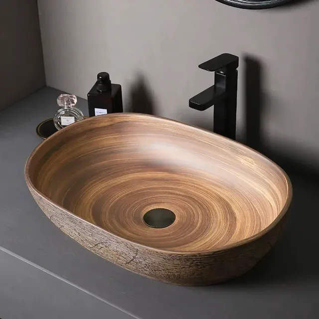 Lavabo de baño de cerámica ovalado esmaltado mate 