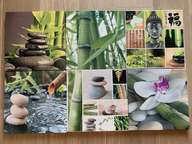 Set 6 Stampe Zen Bambù Pietre Orchidea Buddha