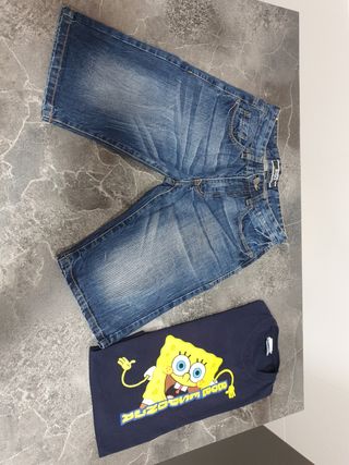 2 Pantalones Cortos Talla 36+ Camiseta Bob Esponja