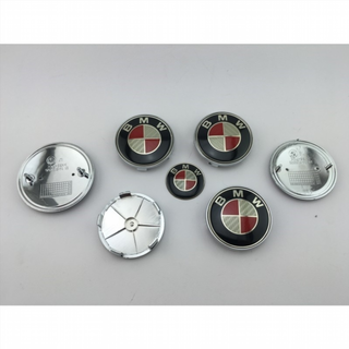 Juego de 7 emblemas BMW rojo y plata carbono
