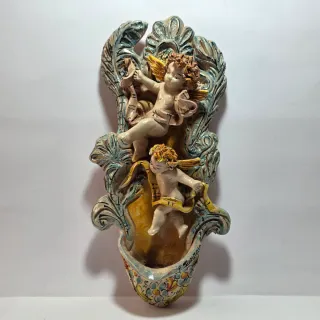 Acquasantiera ceramica Caltagirone F. Scarlatella