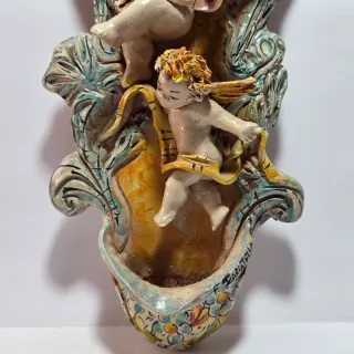 Acquasantiera ceramica Caltagirone F. Scarlatella