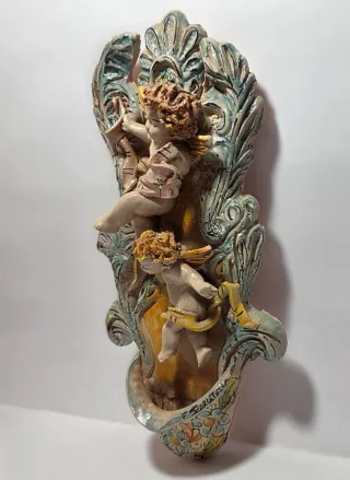 Acquasantiera ceramica Caltagirone F. Scarlatella