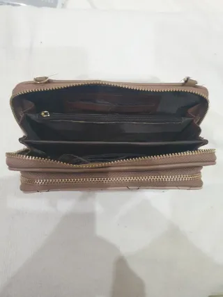 Bolso monedero y porta móvil beige