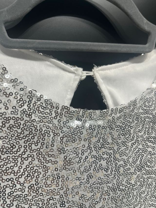Vestido plateado lentejuelas manga larga