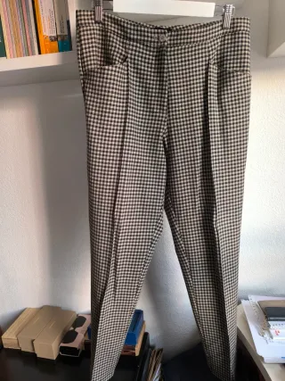 Pantalón Purificación García Cuadros Verde/Beige 