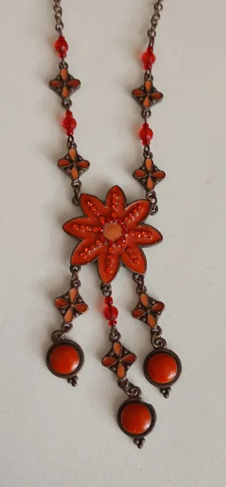 Collana donna fiore arancione e rosso