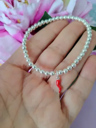 Braccialetto Argento con Cornetto Rosso