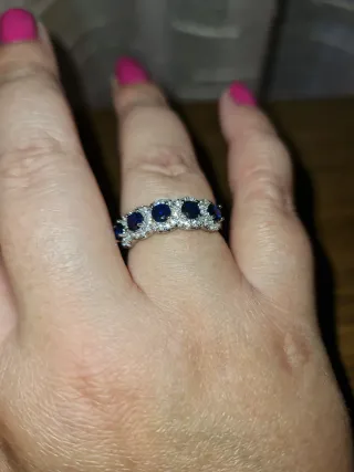 Anillo Zafiro y Diamantes Plata