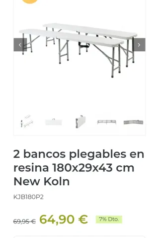 Set di 2 panche pieghevoli New Koln KJB180P2 in resina