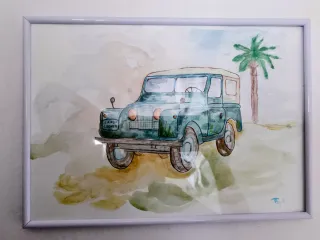 Cuadro acuarela Land Rover vintage,decoración natu