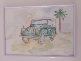 Cuadro acuarela Land Rover vintage,decoración natu